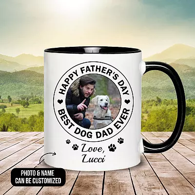 Personalized Photo Happy Father's Day Best Dog Dad Ever Ceramic Accent Coffee Mug - Custom Dog Dad Gifts