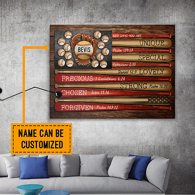 Alternative view of Personalized God Says You Are Unique Special Lovely Baseball Framed Canvas - Unframed Poster