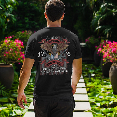 Alternative view of The 2nd Amendment Is My Gun Permit Print On Back Only T-shirt - Plaint Front Shirt - Funny Gun Shirt For Men