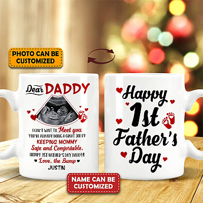 Alternative view of Personalized Photo Dear Daddy I Can't Wait To Meet You Happy 1st Father's Day 2 Sides Printed Ceramic Coffee Mug