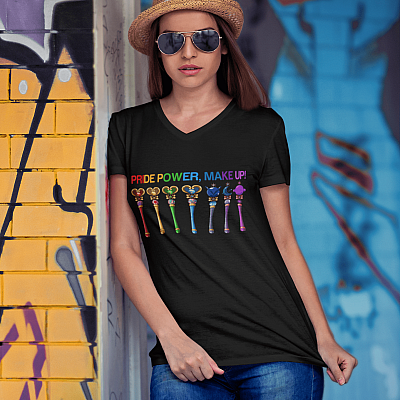 Alternative view of Sailor Moon Pride Power Make Up Pride Month LGBTQ T-shirt - V-neck - Funny LGBTQ Gift