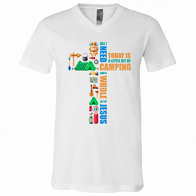 camp t, White, V-Neck T-Shirt