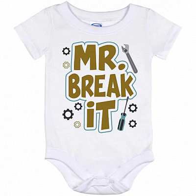 mr break, White, Baby Onesie - 12 Month