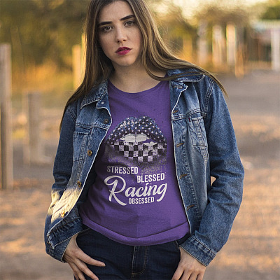 Alternative view of Stressed Blessed Racing Obsessed T-shirt - V-neck Tee - Racer Shirt - Racing Lover Gifts