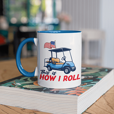 This is How I Roll Golf Cart Patriotic Accent Mug