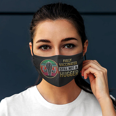 Alternative view of Cactus Fully Vaccinated Still Not a Huger Vintage Pro Vax Washable Reusable Custom Printed Cloth Face Mask Cover