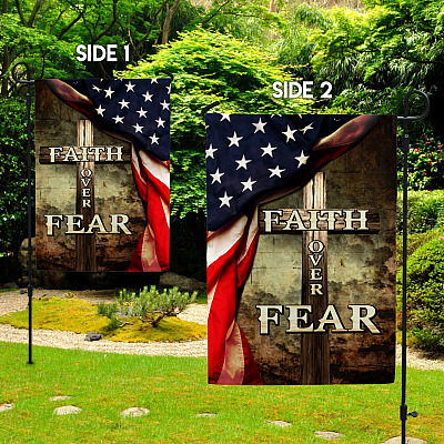 Alternative view of Faith Over Fear Cross American Garden Flag - Religious House Flag Decoration