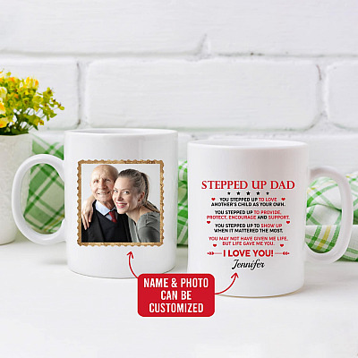 Alternative view of Personalized Photo Stepped Up Dad You Stepped To Love Ceramic Coffee Mug - Beer Stein - Color Changing Mug