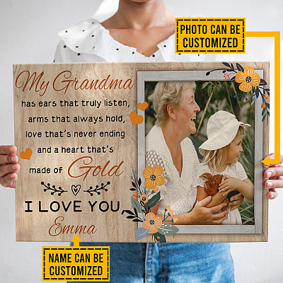 Alternative view of Custom Photo My Grandma Heart That's made Of Gold Framed Canvas - Unframed Poster - Gift For Grandma
