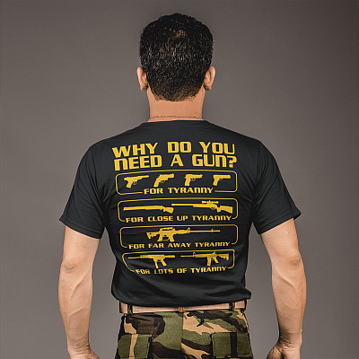 Alternative view of Why You Need A Gun Print On Back Only T-Shirt - Funny Gun Owner Shirt