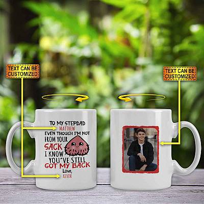 Alternative view of Personalized Photo to My Stepdad Even Though I'm Not from Your Sack Mug- Beer Stein - Water Bottle - Color Changing Mug