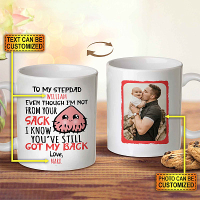 Personalized Photo to My Stepdad Even Though I'm Not from Your Sack Mug- Beer Stein - Water Bottle - Color Changing Mug