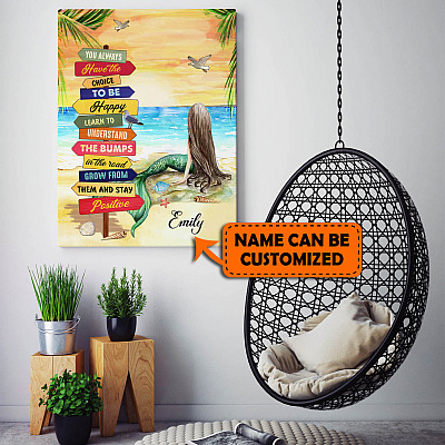 Alternative view of Personalized You Always Have The Choice To Be Happy Framed Canvas - Unframed Poster - Mermaid Girl Gift