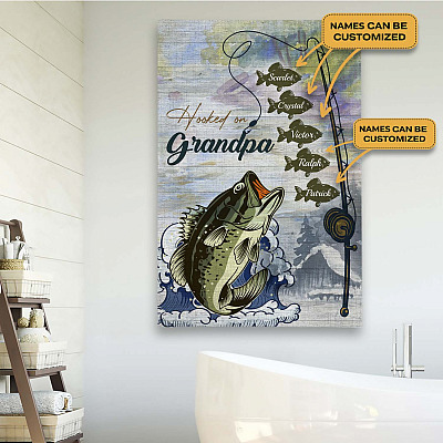 Alternative view of Personalized Hooked On Grandpa Gallery Wrapped Framed Canvas Prints - Unframed Poster - Home Decor Wall Art
