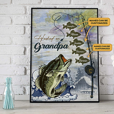 Personalized Hooked On Grandpa Gallery Wrapped Framed Canvas Prints - Unframed Poster - Home Decor Wall Art
