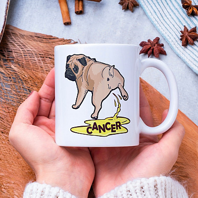 Funny Pug Cancer Ceramic Coffee Mug - Beer Stein - Water Bottle - Color Changing Mug