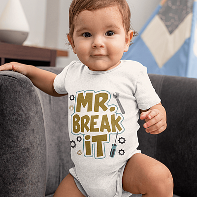 Alternative view of Mr Break It Baby Onesie - Baby Infant Bodysuit - Matching Mechanic Outfits For Dad and Baby