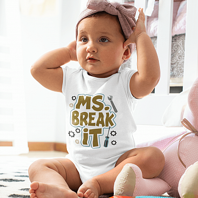 Alternative view of Ms Break It Baby Onesie - Baby Infant Bodysuit - Matching Mechanic Outfits For Dad and Baby