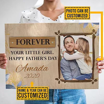 Personalized Photo Forever Your Little Girl Happy Father's Day 2021 Framed Canvas - Unframed Poster
