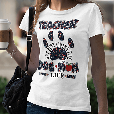 Alternative view of Teacher Off Duty Living The Dog Mom Life T-Shirt - V-Neck Shirt