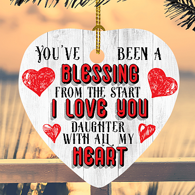 I Love You Daughter WIth All My Heart Decorative Christmas Ornament - Holiday Flat Heart Ornament