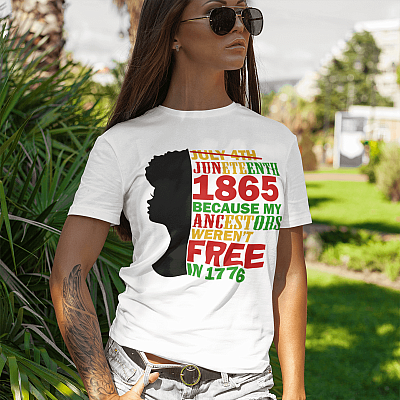 Alternative view of Juneteenth 1865 Because My Ancestors Weren't Free In 1776 T-Shirt - V-Neck - Black History Month Shirt