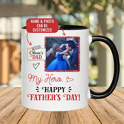 Alternative view of Personalized Photo My Hero Happy Father's Day Ceramic Accent Coffee Mug - Custom Dad Gifts