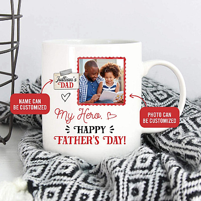Personalized Photo My Hero Happy Father's Day Ceramic Coffee Mug - Travel Mug - Beer Stein - Custom Dad Gifts