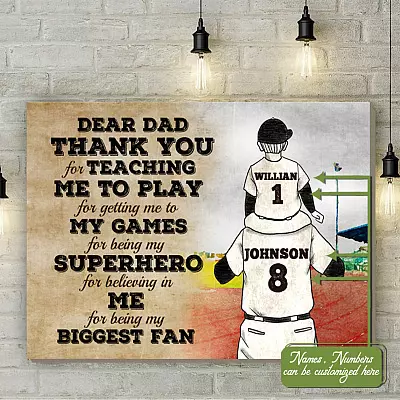 Personalized Dear Dad Thank You For Teaching Me To Play Gallery Wrapped Framed Canvas Prints - Unframed Poster