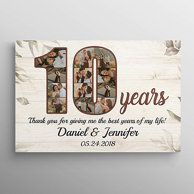 Personalized Photo 10 Years Anniversary - 10th Wedding Anniversary Custom Photo Framed Canvas - Unframed Poster