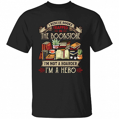 I Rescue Books Shirt, Black, Unisex T-Shirt