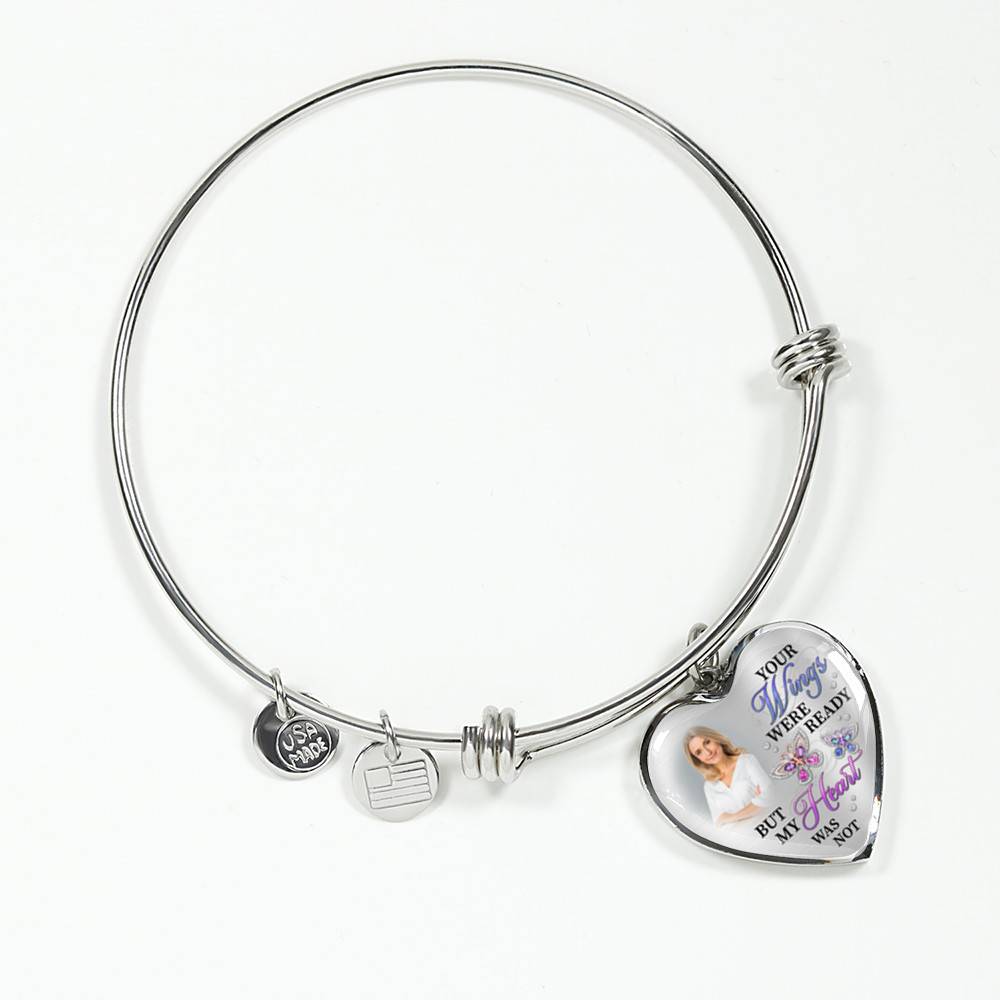 Personalized Photo Butterfly Your Wings Were Ready but My Heart Was Not Memorial Heart Pendant Necklace - Bangle