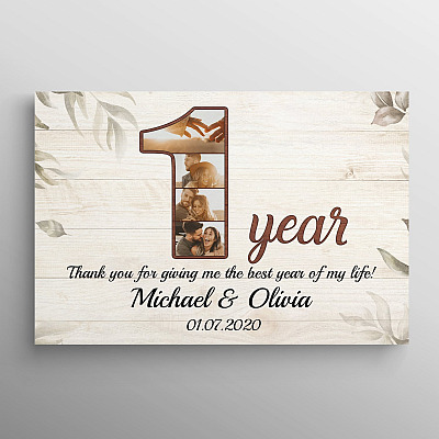 Personalized Photo 1 Year Anniversary - 1st Wedding Anniversary Custom Photo Framed Canvas - Unframed Poster