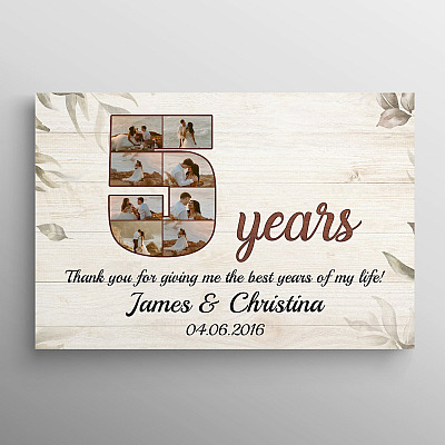 Personalized Photo 5 Years Anniversary - 5th Wedding Anniversary Custom Photo Framed Canvas - Unframed Poster