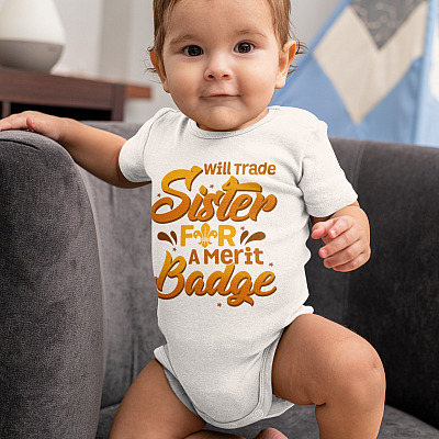 Alternative view of Will Trade Sister For a Merit Badge Baby Onesie - Baby Infant Bodysuit