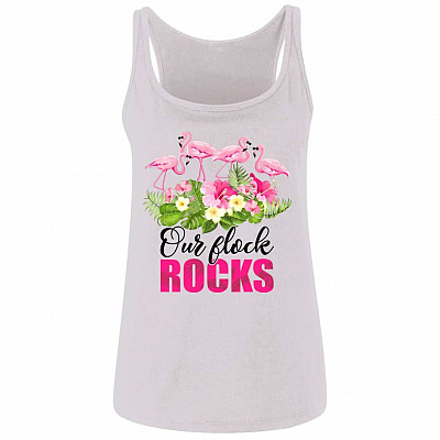 Our Flock Rocks Flamingo Tank, White, Ladies Tank Top