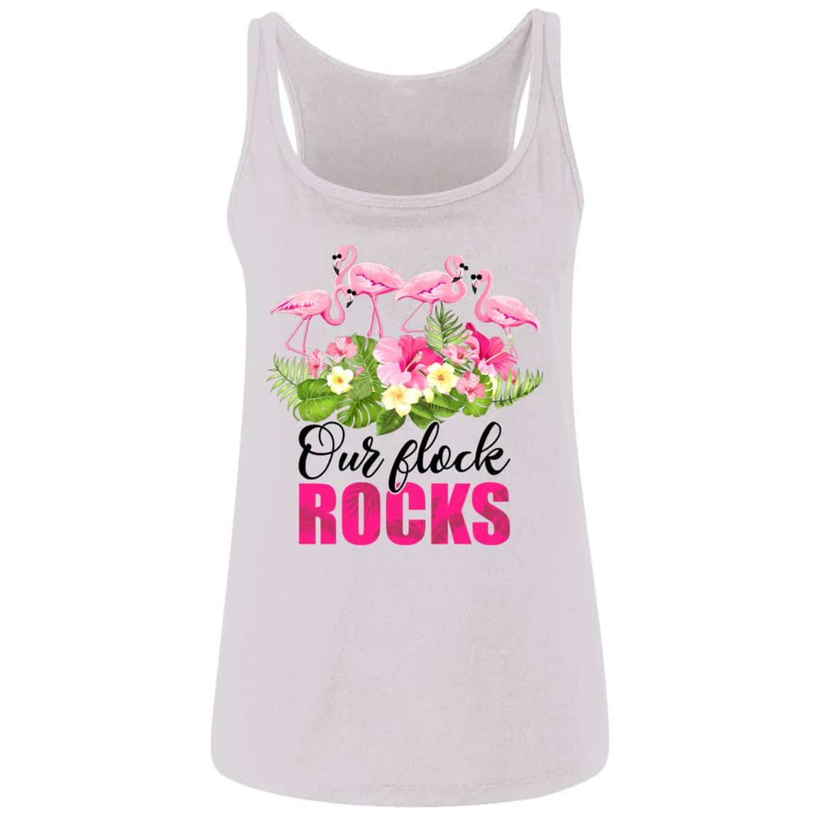 Our Flock Rocks Flamingo Tank, White, Ladies Tank Top