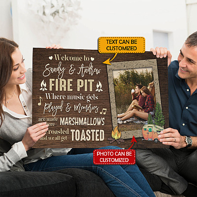 Personalized Photo Welcome to Our Fire Pit Framed Canvas Prints - Unframed Poster - Home Decor Wall Art
