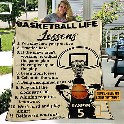 Personalized Basketball Life Lessons Work Hard Play Smart Believe in Yourself Fleece - Mink Sherpa - Woven Blanket