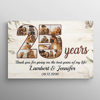 Personalized Photo 25 Years Anniversary - 25th Wedding Anniversary Custom Photo Framed Canvas - Unframed Poster