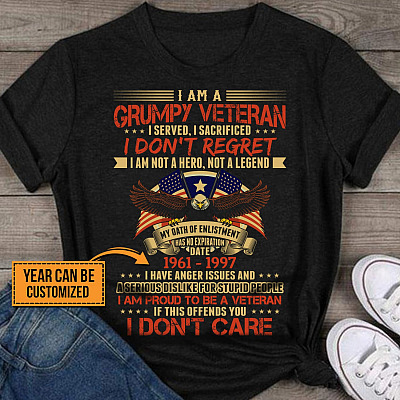 Alternative view of Personalized I Am A Grumpy Veteran Proud To Be A Veteran T-Shirt - Funny Veteran Grandpa Shirt