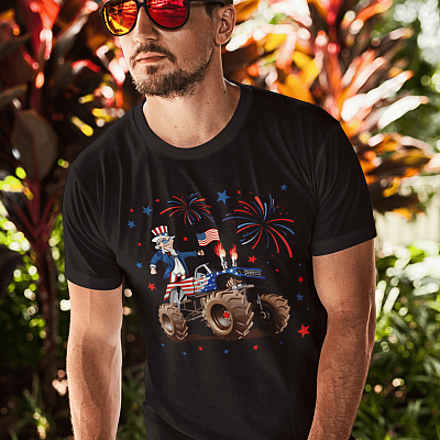 Alternative view of Uncle Sam Drive Truck America Flag T-Shirt