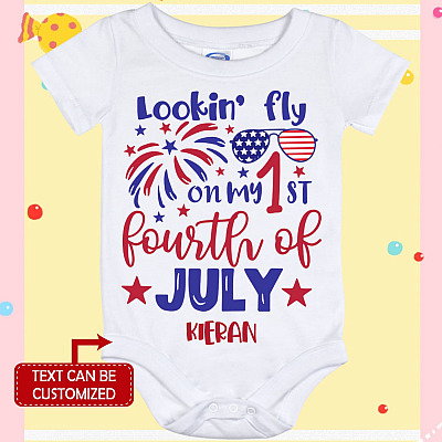 Personalized Lookin Fly on My First Fourth of July Baby Onesie - Toddler Baby Infant Bodysuit