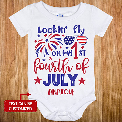 Alternative view of Personalized Lookin Fly on My First Fourth of July Baby Onesie - Toddler Baby Infant Bodysuit