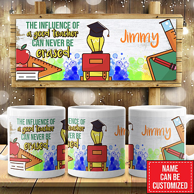 Alternative view of Personalized The Influence of A Good Teacher Can Never Be Erased Full Print Ceramic Coffee Mug