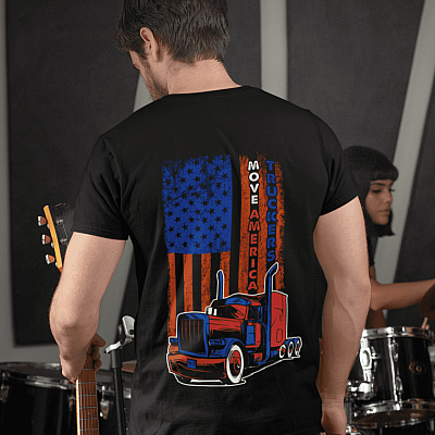 Alternative view of Truckers Move America Patriotic Print On Back T-Shirt
