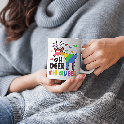 Alternative view of Oh Deer I'm Queer Ceramic Coffee Mug - Beer Stein - Water Bottle - Color Changing Mug