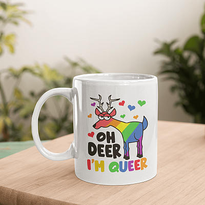 Oh Deer I'm Queer Ceramic Coffee Mug - Beer Stein - Water Bottle - Color Changing Mug