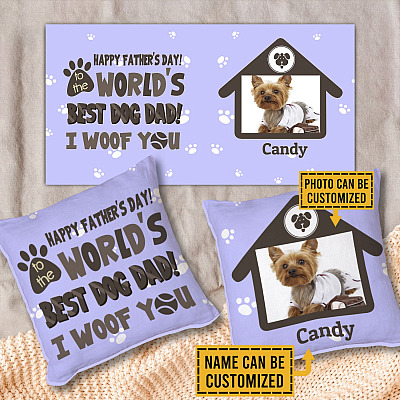 Alternative view of Personalized Photo Happy Father's Day To The World's Best Dog Dad I Woof You Throw Pillow - Decorative Pillow
