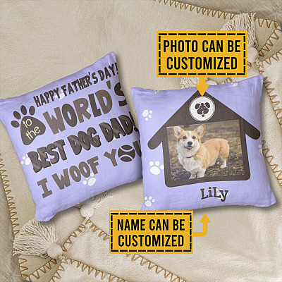 Personalized Photo Happy Father's Day To The World's Best Dog Dad I Woof You Throw Pillow - Decorative Pillow